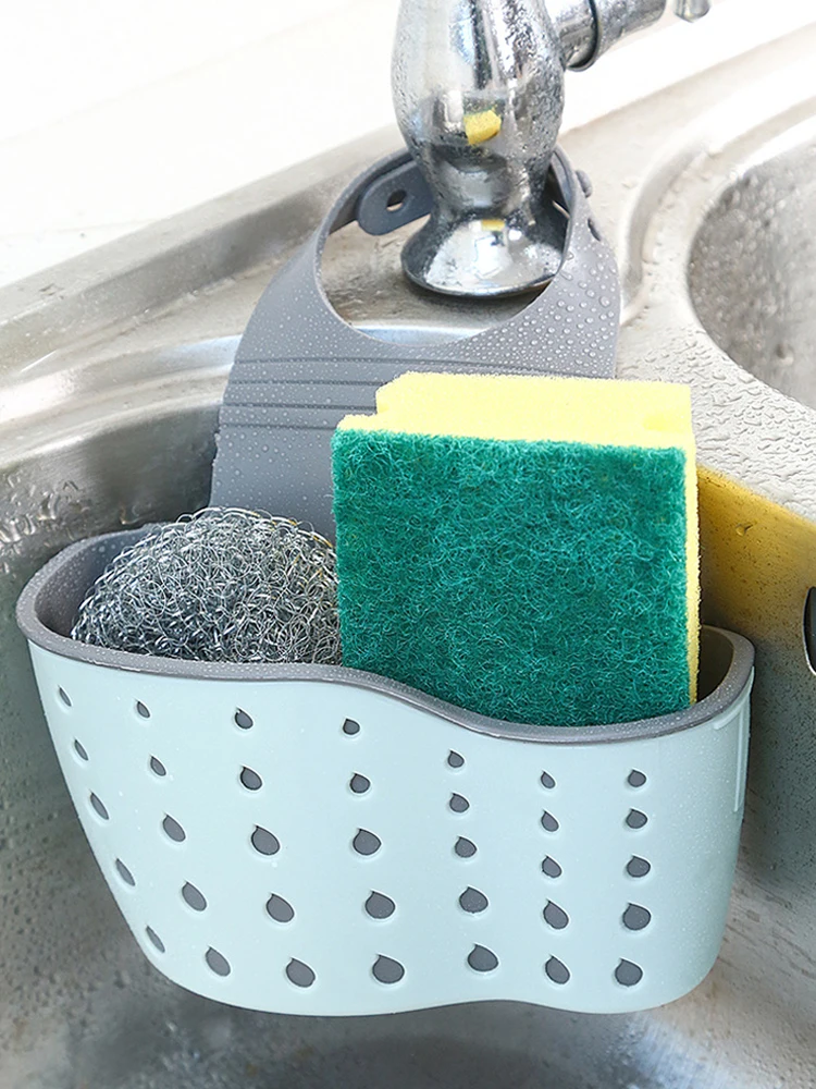 

Sink Shelf Soap Sponge Drain Rack Silicone Storage Basket Bag Faucet Holder Adjustable Bathroom Holder Sink Kitchen Accessorie