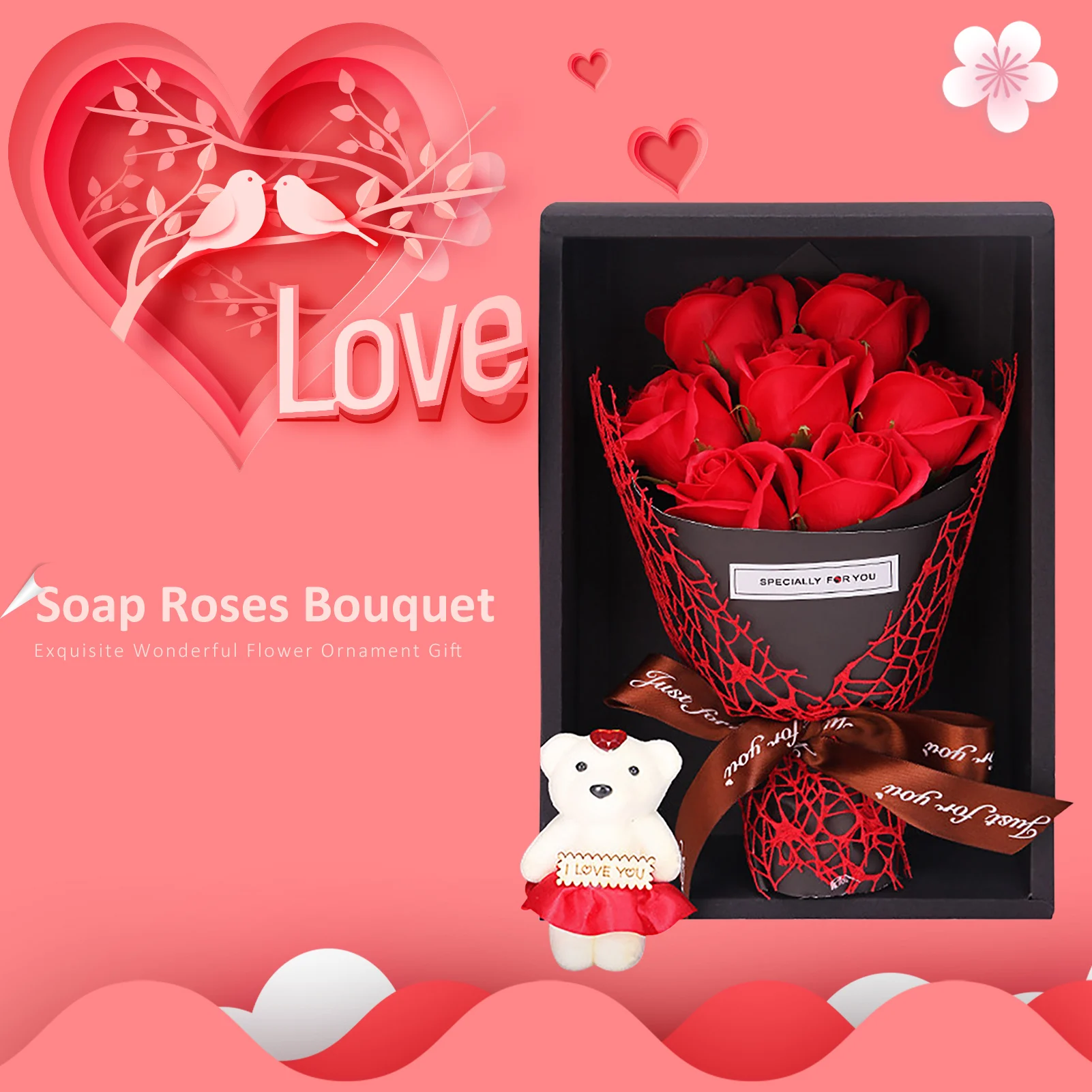 

Artificial Soap Roses Flower Gift Box Valentine's Day Soap Roses Box 7 Bouquet Simulation Rose Flowers Birthday Gift Decor