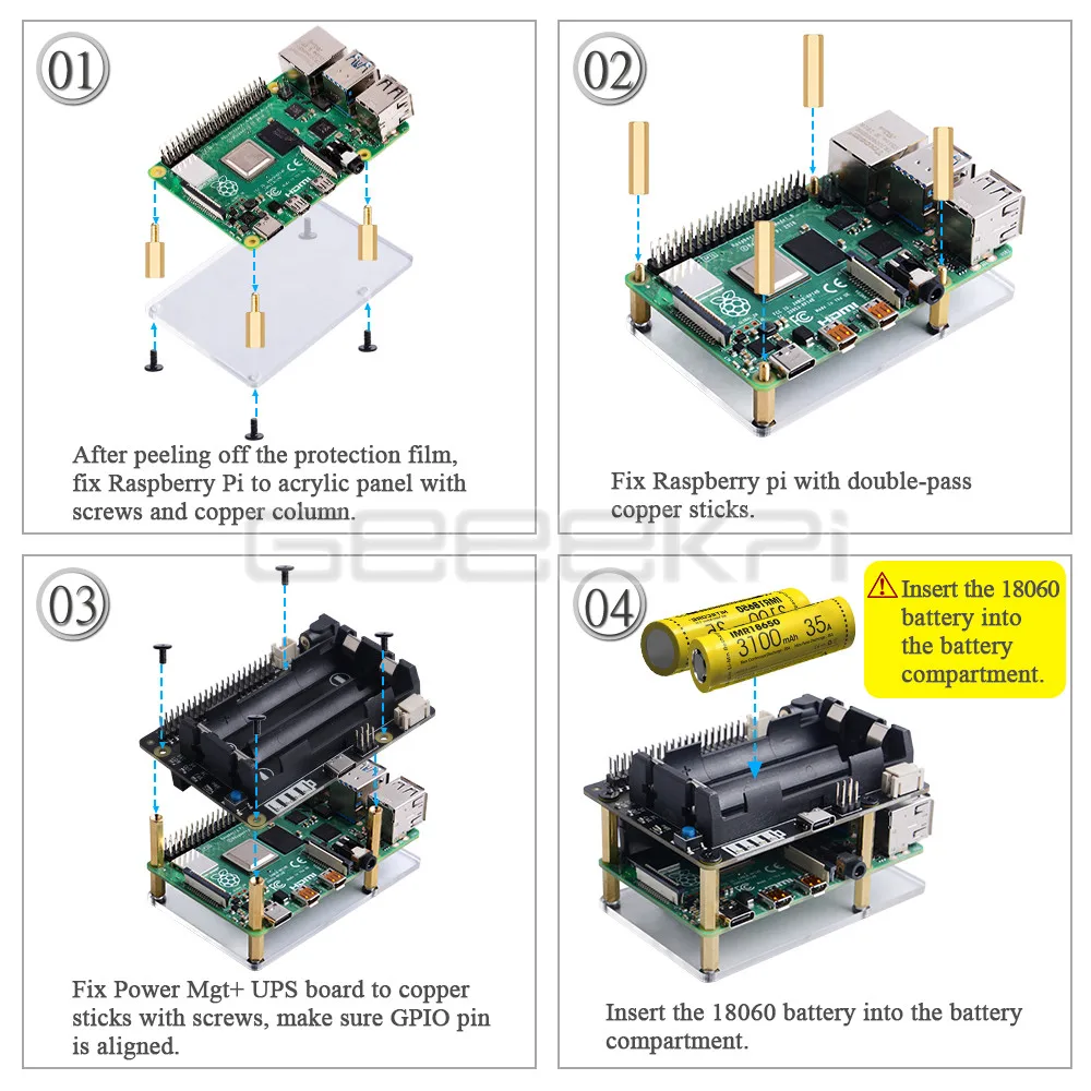 

X728 ups hat & power management board with ac power loss detection, safe shutdown function for Raspberry pi 4b / 3b+ / 3b