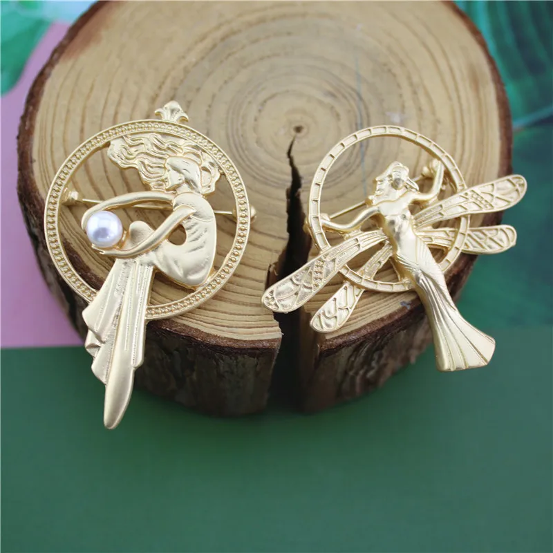 Vintage baroque style brooch ins trend personality creative angel wings matte gold clothes pin | Украшения и аксессуары