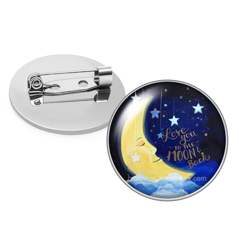 I love you to the Moon and back Letters Glass cabochon Brooch Dome Photo Jewelry Brooches Pin Men Woman Gift | Украшения и