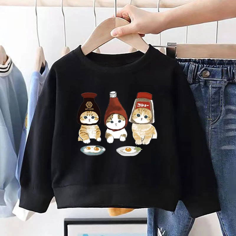 

Черная Толстовка DERMSPE с длинным рукавом и принтом мультяшного кота, Детская Повседневная зимняя модная одежда, унисекс, Детский свитер 5066