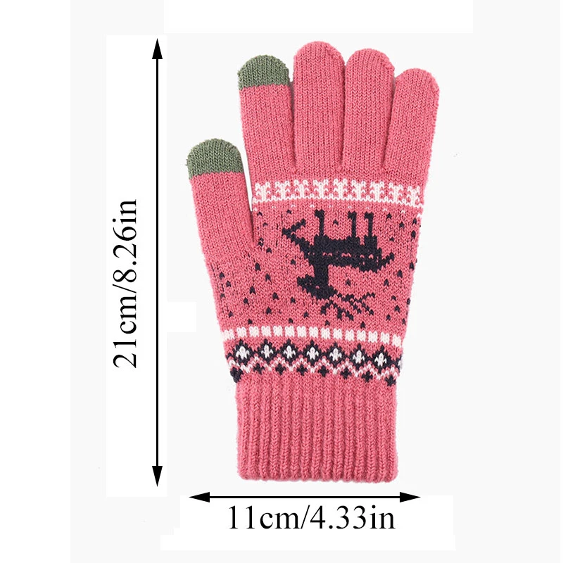 Women NEW Christmas Elk Deer Gloves Knitted Thicken Winter Warm Touch Screen Gloves Full Finger Mittens Red Pink Black Gloves