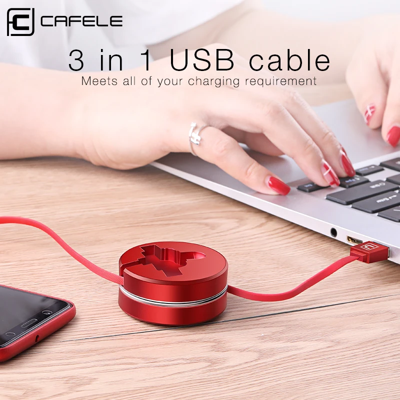 USB кабель для Xiaomi 3 в 1 Micro Type C 8 контактный iPhone X 7 6 выдвижная конструкция