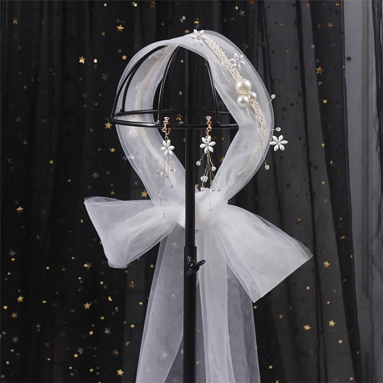 Свадебная ручная работа стразы жемчужная пряжа качественная белая вуаль обруч