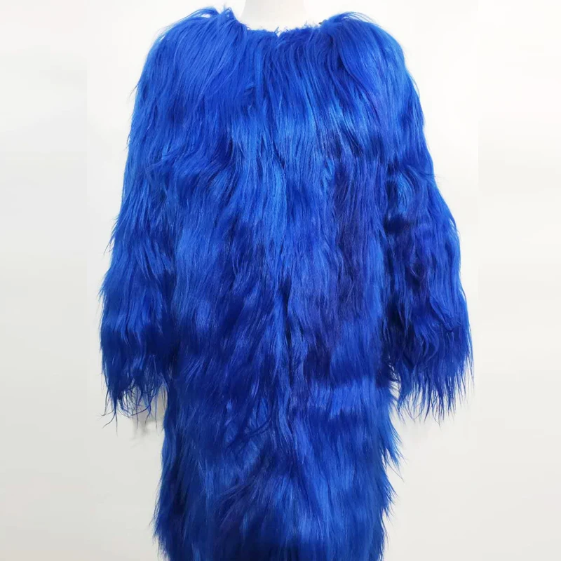 Low-priced clearance sale 90 cm length real sheepskin coat warm sexy fur coat model catwalk gold goatskin leather production