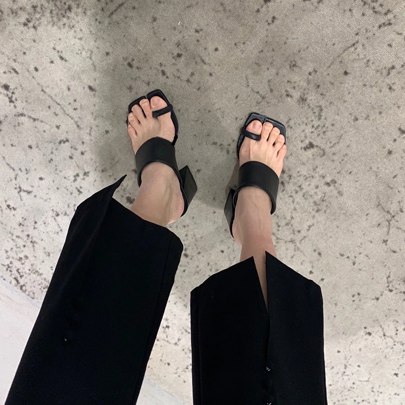 DEAT/женские шлепанцы с квадратным носком на высоком каблуке в западном стиле