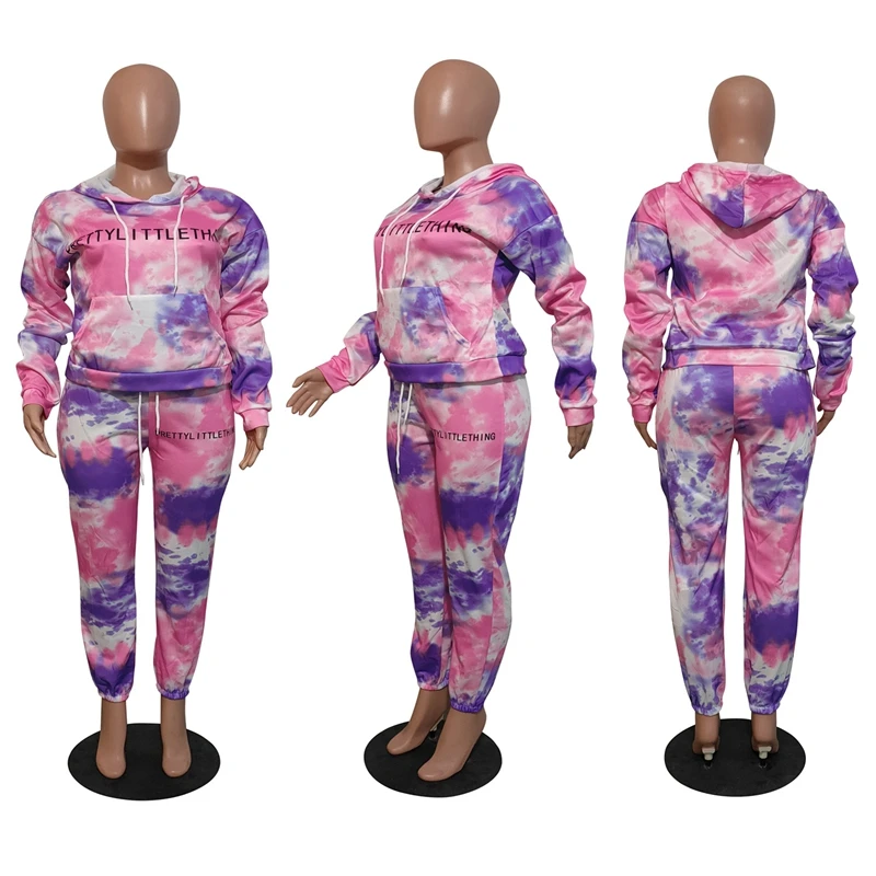 

TNNAOFF Tie Dye Women Suit Tracksuit Winter 2 Piece Set Hoodies+Pants Casual Suit Warm Sporting Women's Suits Female Clothes