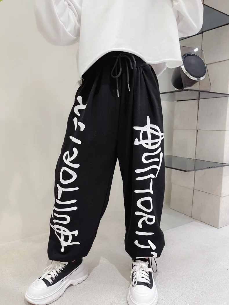 Girls Sports Loose Set 2021 New Children's Hip-hop Performance Clothes Girls Long-sleeved Sweater + Kids Letter Loose Trousers