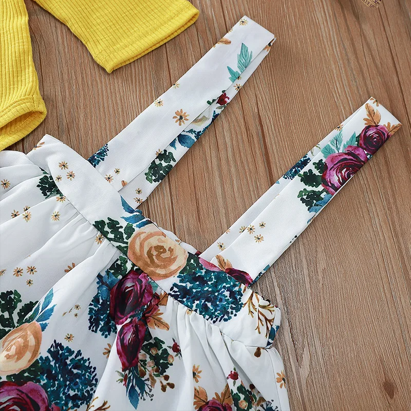 2019 комплект с юбкой цветочным рисунком боди длинными рукавами юбка подтяжками