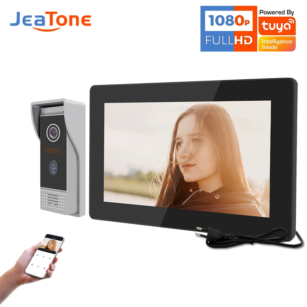 【Tuya 1080P】Jeatone 7Inch Full Touch Screen WiFI Smart Video Intercome Villa Video Doorphone Silver Motion Detection Doorbell