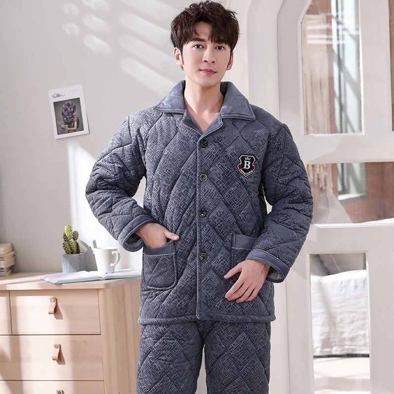 Пижамный комплект мужской трехслойный Утепленная зимняя стеганая куртка с