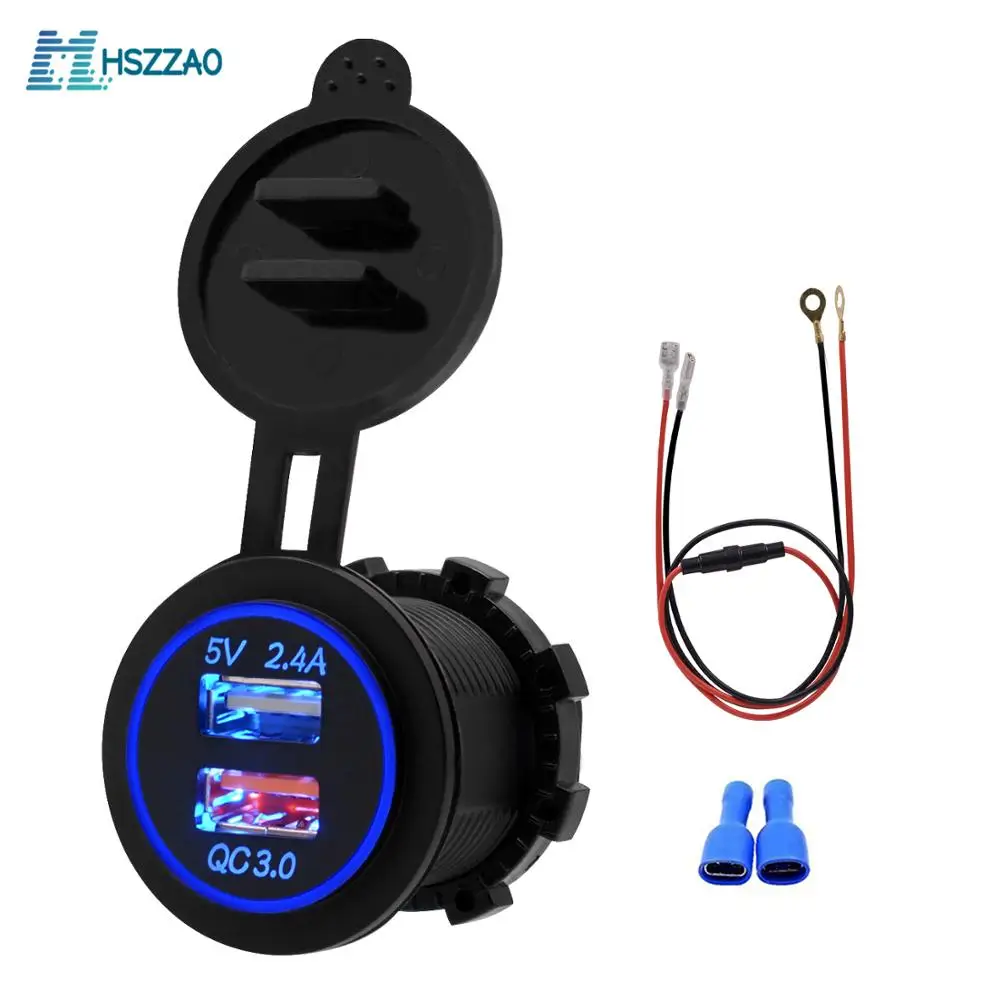 

Зарядное устройство, 5 В, 2,4 А, QC3.0, центральная консоль, двойной USB-разъем + кабель 60 см, аксессуары для телефона, ipad, GPS, автомобильный источник ...