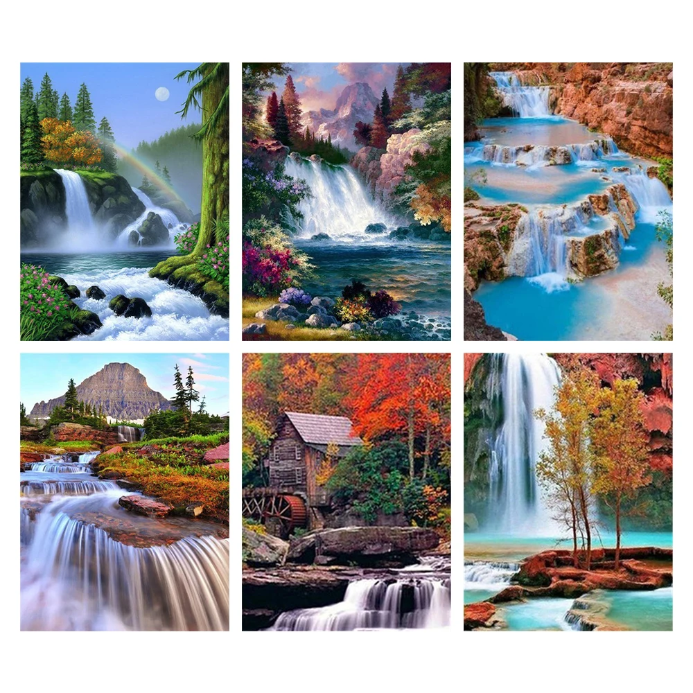

Алмазная живопись 5D "сделай сам", живописный водопад круглая вышивка стразы, пейзаж, вышивка крестиком, мозаика, украшение для дома