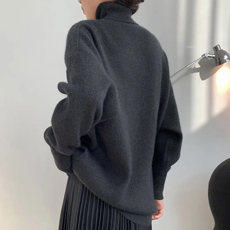 

Autumn and winter women's sweater casual solid color high neck long sleeve loose sweater