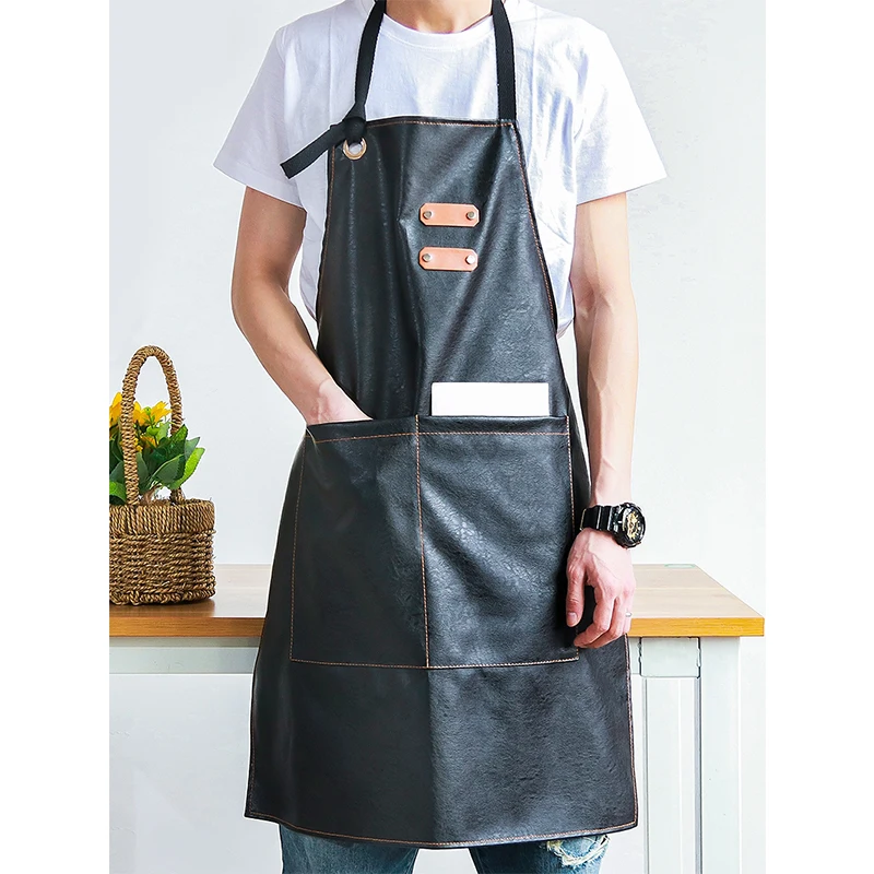 

Nordic Style Apron PU Household Kitchen Waterproof Male and Female Hair Stylist Nail Chinese Restaurant Work Clothes