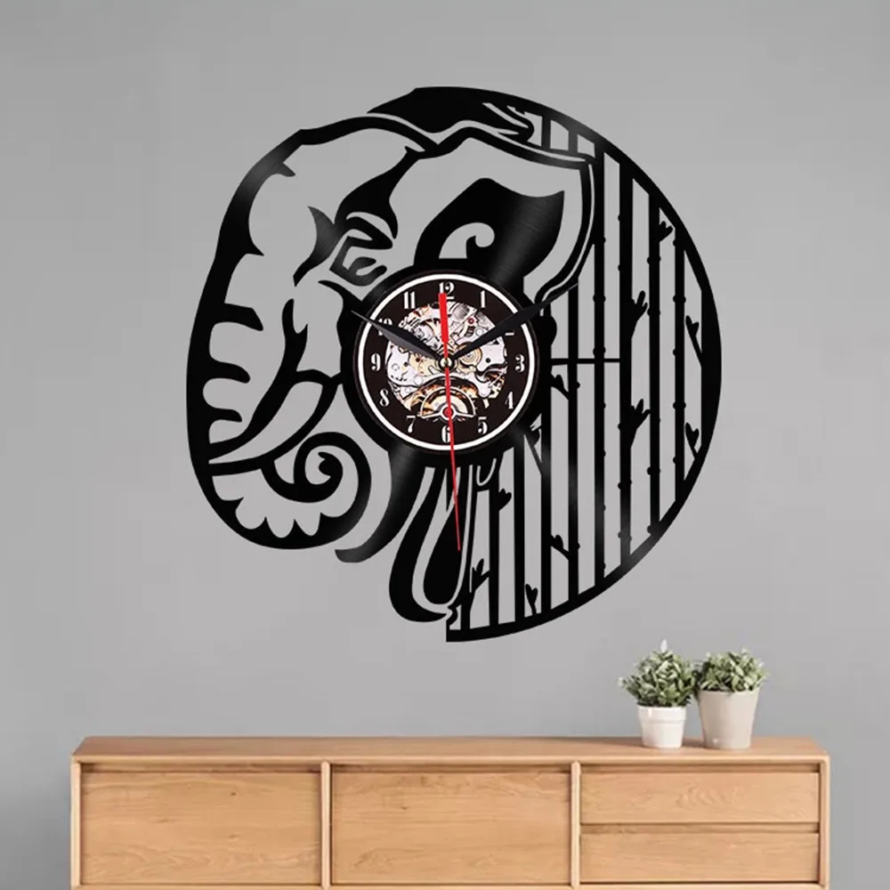 3D Ретро Настенные часы силуэт слона художественная декоративная стена дикие