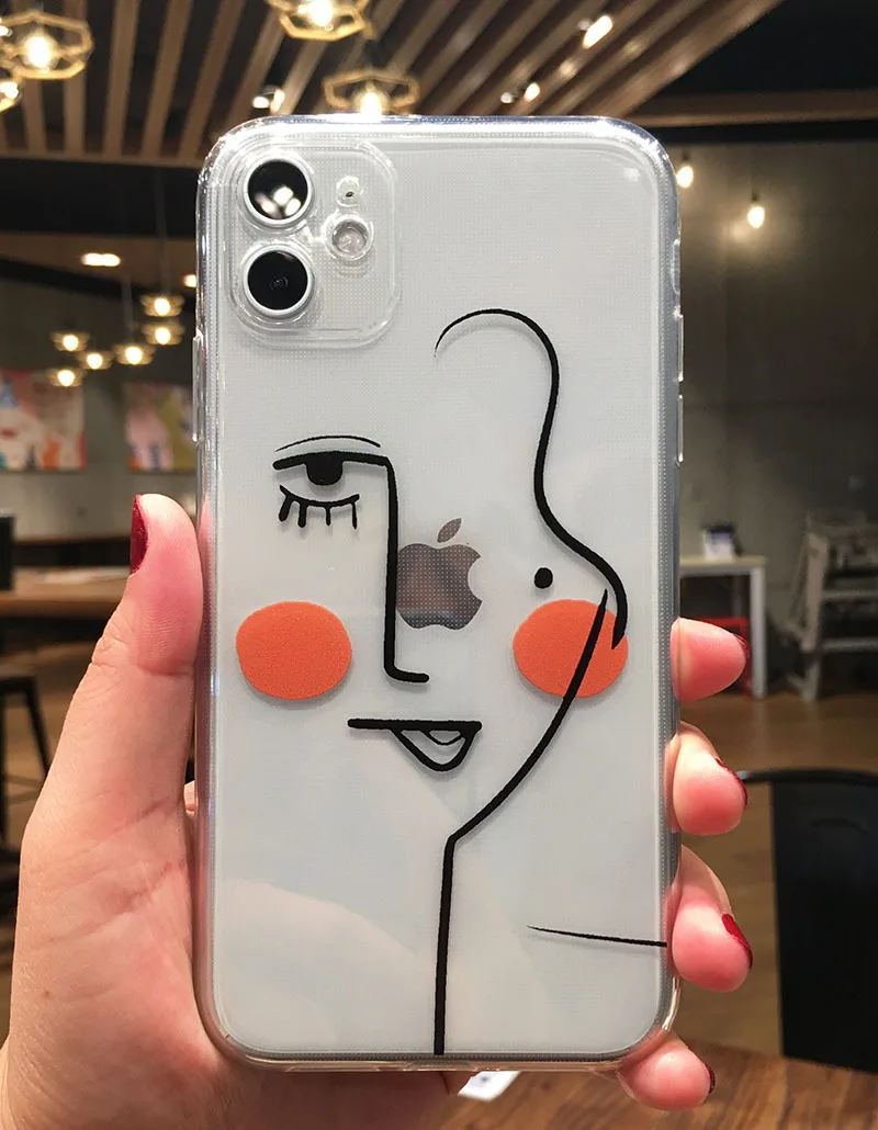 

Luxury Art Line Face Transparent Phone Case For iPhone 12 11 Pro Max X XR XS Max 7 8 Plus Mini Soft Silicone Back Cover Funda
