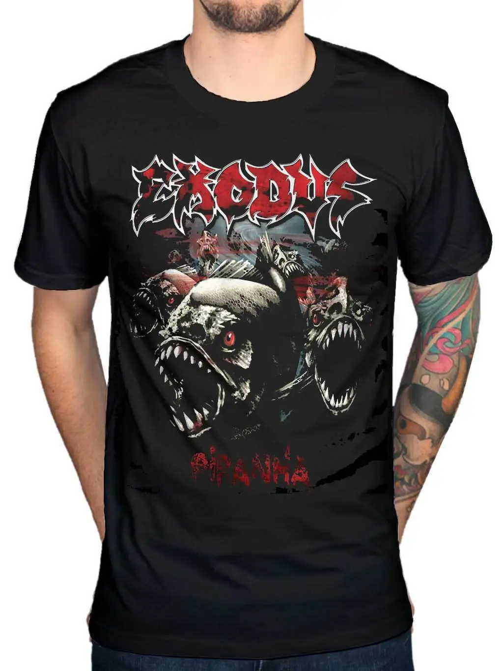 Официальный Exodus Пиранья футболка рок группа Blood In Out Goat Demon Horned|Мужские футболки| |