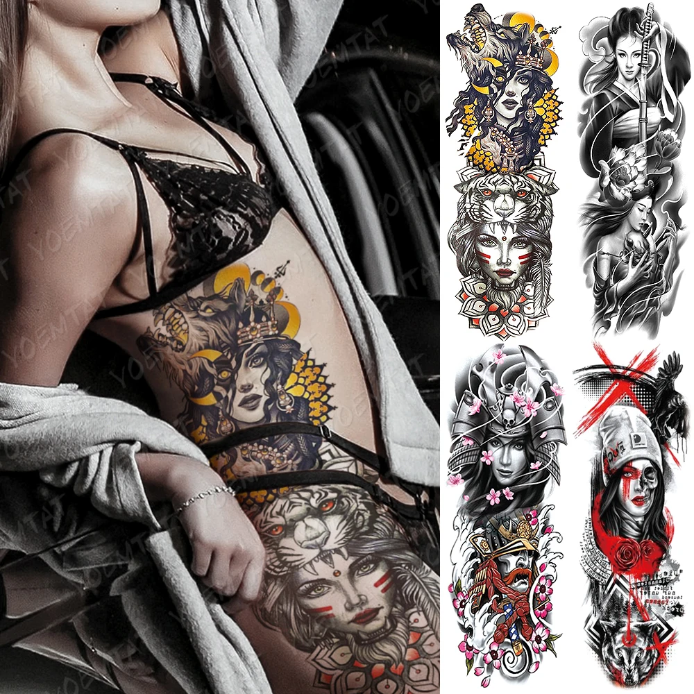 

Large Arm Sleeve Tattoo Tiger Skull Dragon Waterproof Temporary Tatto Sticker Prajna Lion Body Art Full Fake Tatoo Women Men