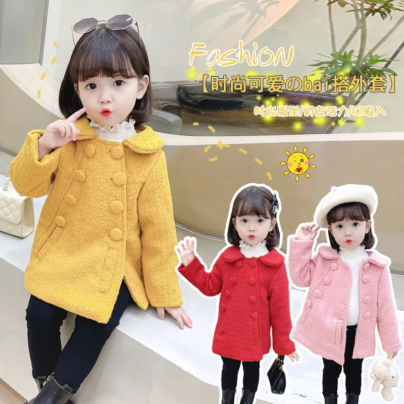 

Girls Woolen Coat Jacket 2021 Lasted Warm Thicken Plus Velvet Winter Autumn Cotton Overcoat Teenager Tops Children's Clothes