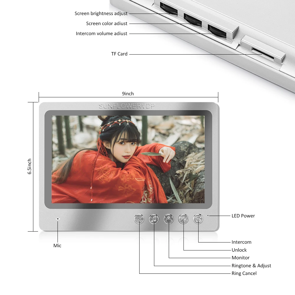 Video Intercom With Recording 32GB Wifi 9” Home Intercom 6 Apartments Security Door Entry Rfid Camera Web Wire Connection+ Lock