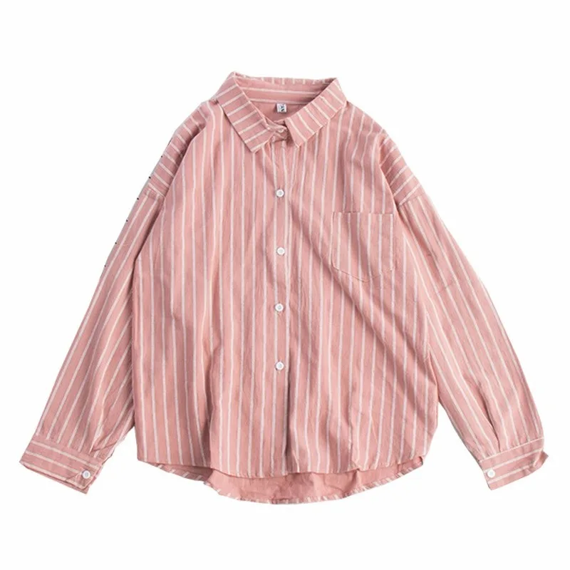 

Vertical Stripe White Shirt Women's Blouses Casual Long Sleeve Loose Clothes Korean Lapel Preppy Shirts Chic Fall Tops Blusas