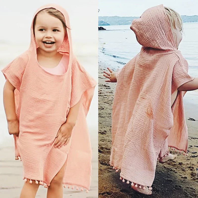 

Summer Kids Girls Beach Cover-up 2019 New Toddler Baby Girl Long Hooded Cape Cloak Tassel Patchwork Sleeveless Swimsuit Outwear