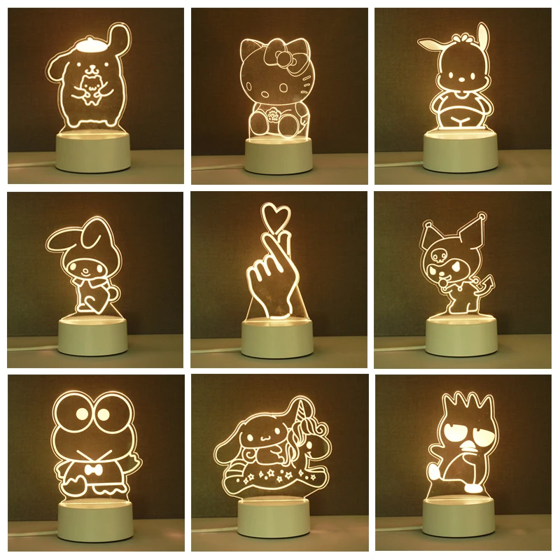 

3D Cartoon Acryl Night Light Lamp Kawaii Anime Kuromi My Melody Cinnamoroll Kitty Cat Light Xmas Party Decoratie Indoor Led Lamp