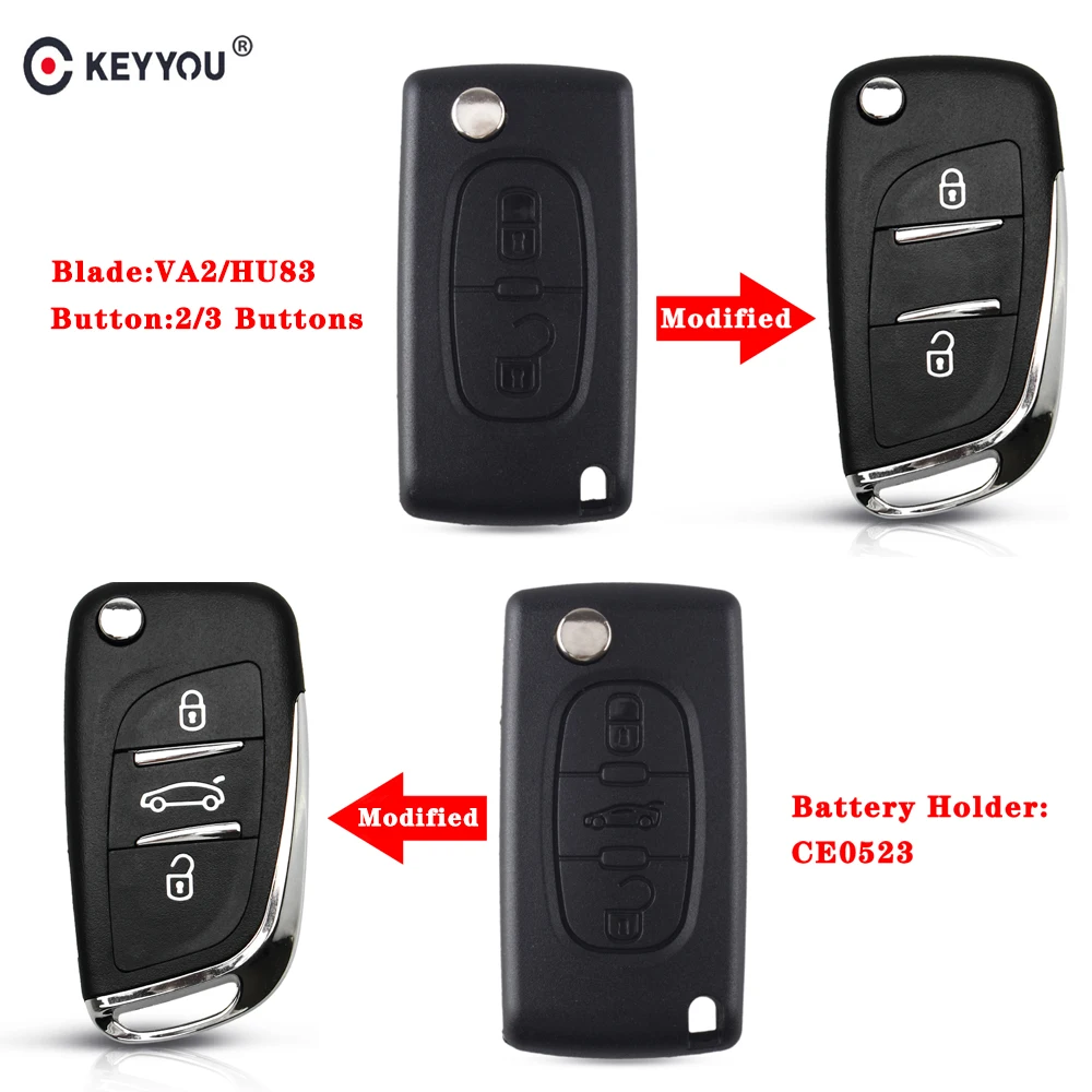 KEYYOU CE0523 2/3 Button Modified Flip Folding Car Key Shell Case For Peugeot 306 407 807 Partner Citroen VA2/HU83 Blade | Автомобили и