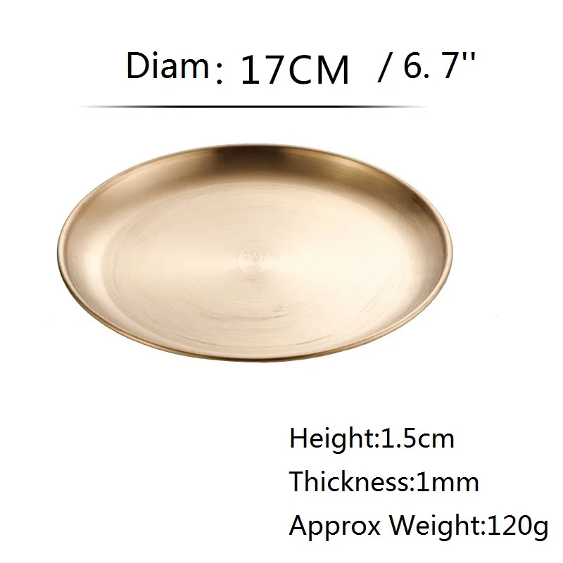 Gold 17cm 6.7inch 4 шт. Рождественская столовая посуда позолоченные круглые блюда диск десертная Фруктовая тарелка из нержавеющей стали посуда для салата хлеб закуски посуда - Цвет: Gold 17cm 6.7inch