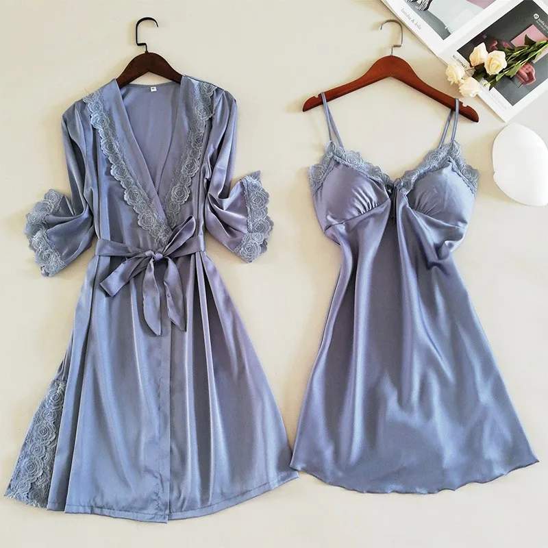 Женская Весенняя Новинка халат-кимоно набор сексуальный v-образный вырез с