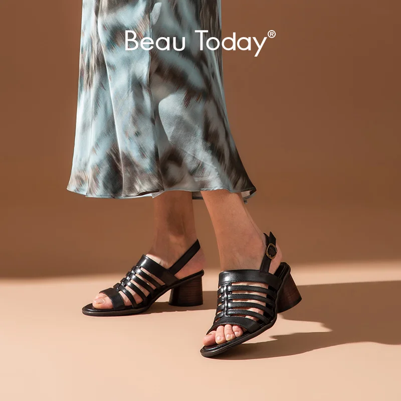 Босоножки BeauToday женские из натуральной коровьей кожи туфли лодочки с ремешком на