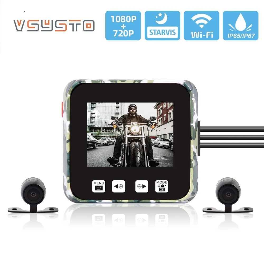 VSYSTO моторегистратор 1080 p FULL hd супер ночное видение для мотоцикла DVR вид спереди и