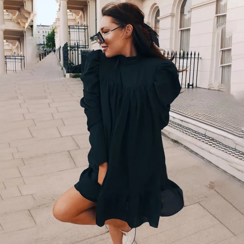 Черное женское платье элегантные модные сексуальные платья с оборками осенние