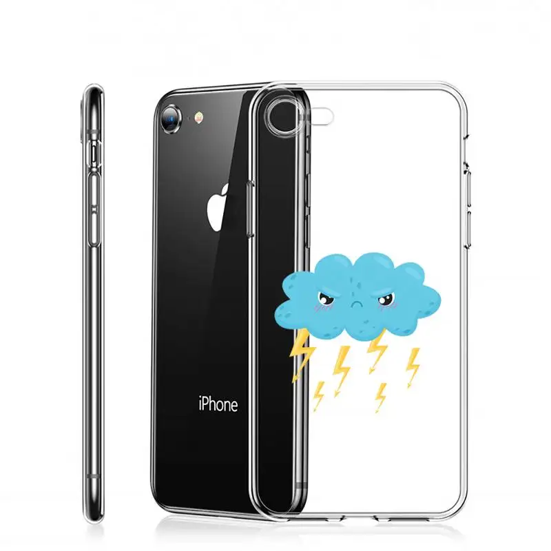 

Cute cartoon cloud sun pattern Phone Case Transparent for iPhone 6 7 8 11 12 s mini pro X XS XR MAX Plus