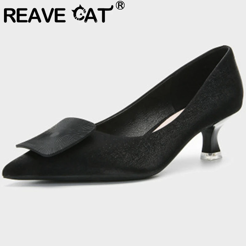 

REAVE CAT Women New 2021 Pumps Pointed Toe 5cm Block Heels Soft Classic Concise Slip-On Elegent Size 34-39 Casual Date A3699