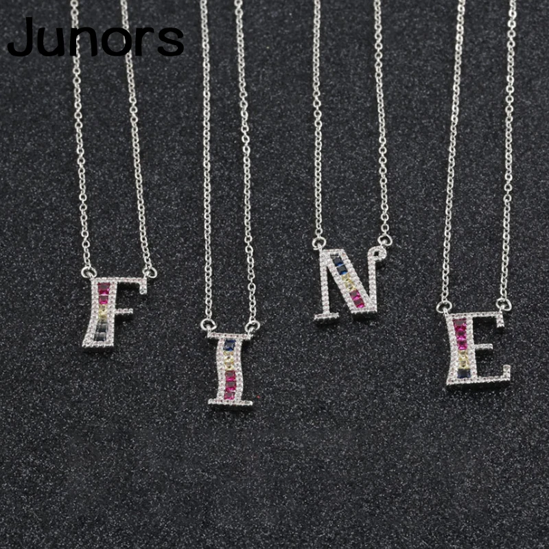Zircon Letter Necklace women pendant 925 silver chain crystal custom Name Initials For Women Alphabet fashion jewelry | Украшения и