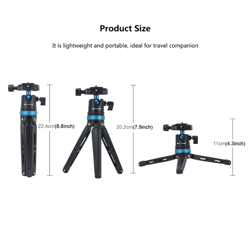 

PULUZ Camera Tripod Mini Metal Tripod with Gimbal for SLR Cameras and Digital Cameras Height Adjustment: 11-22.4cm