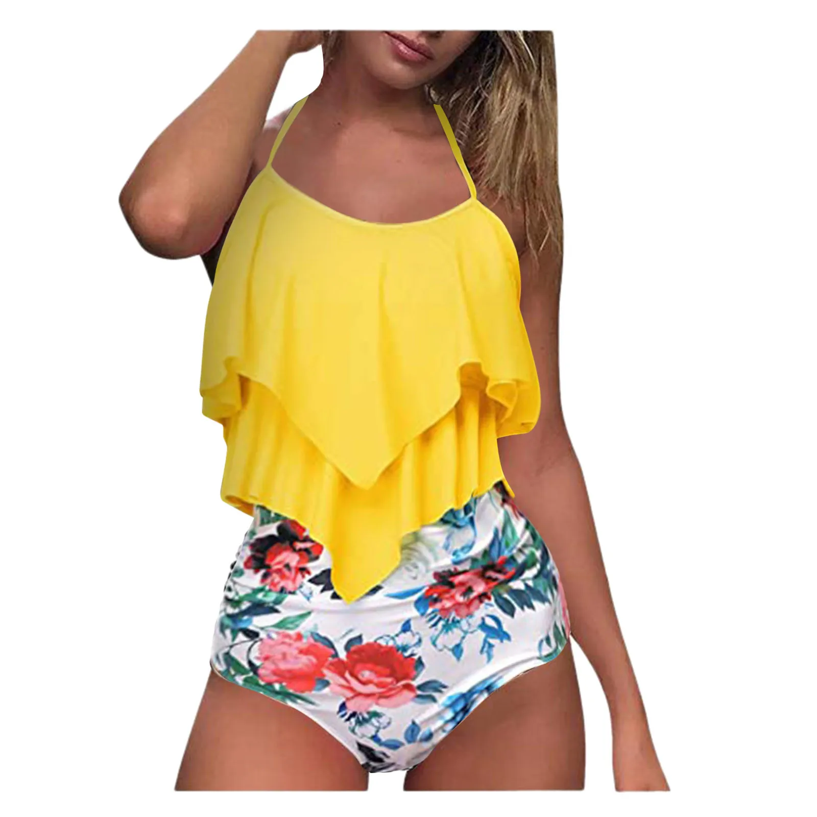 

Women's Swimwear Sexy Ruffle Gradient Split Bikini Set Two Piece Swimsuit Ruffle Pattern Printing Tankini L*5