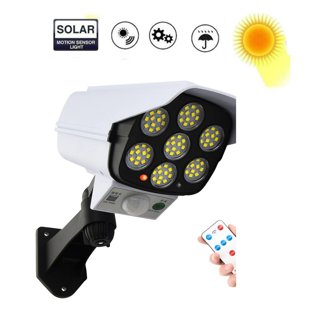 

remote Solar motion sensor LED Light Outdoor Lamp Simulation Monitoring Fake Camera Garden Decoration Street Light Searchlight