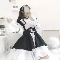 japanese sexy sweet lolita dresses loli black and white bow lace trim apron kawaii alice cosplay maid costume