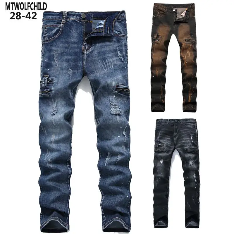 Мужские джинсы 2020 новые мужские рваные джинсовые брюки повседневные прямые