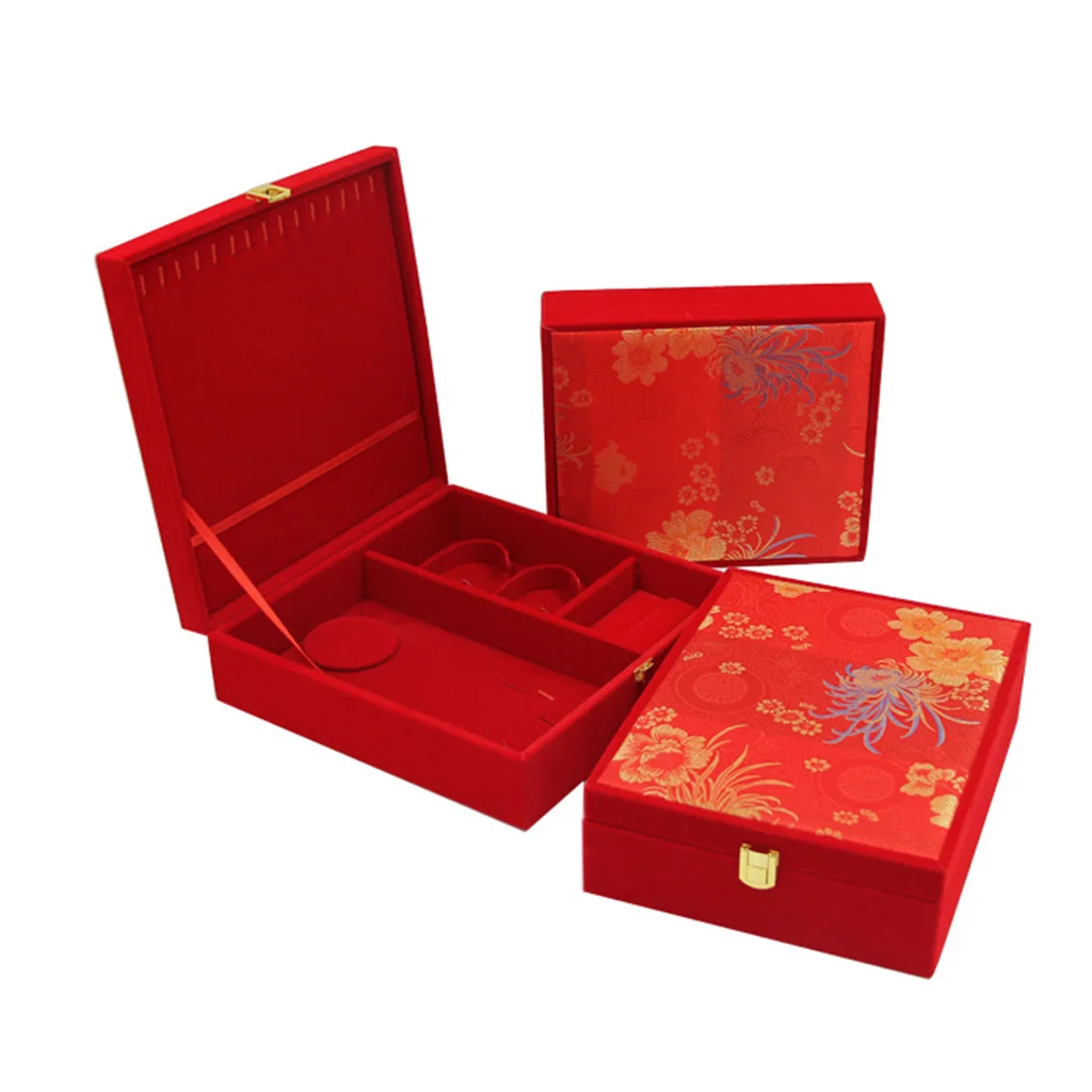 

Роскошная красная бархатная шкатулка для ювелирных изделий, Женская витрина для колец, браслетов, серег