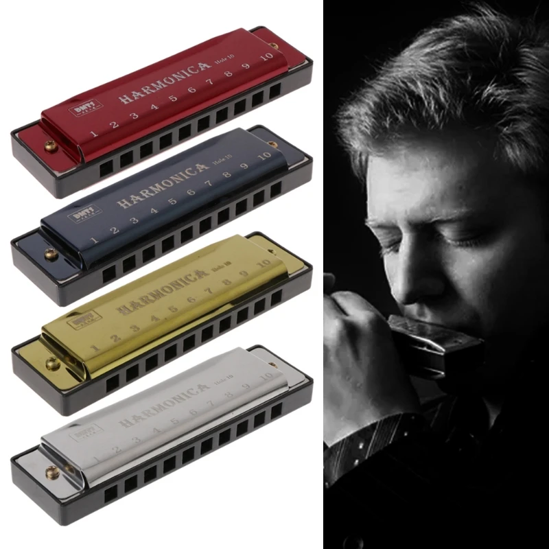 

OOTDTY 10 Holes Key of C Blues Harmonica Musical Instrument Educational Toy with Case