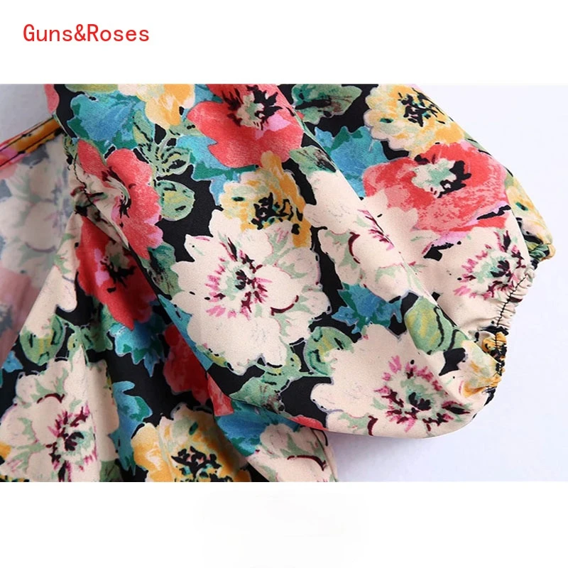 

Dresses For Women Chic Fashion With Buttons Floral Print Mini Dress Vintage V Neck Short Sleeve Female Dresses Vestidos Mujer