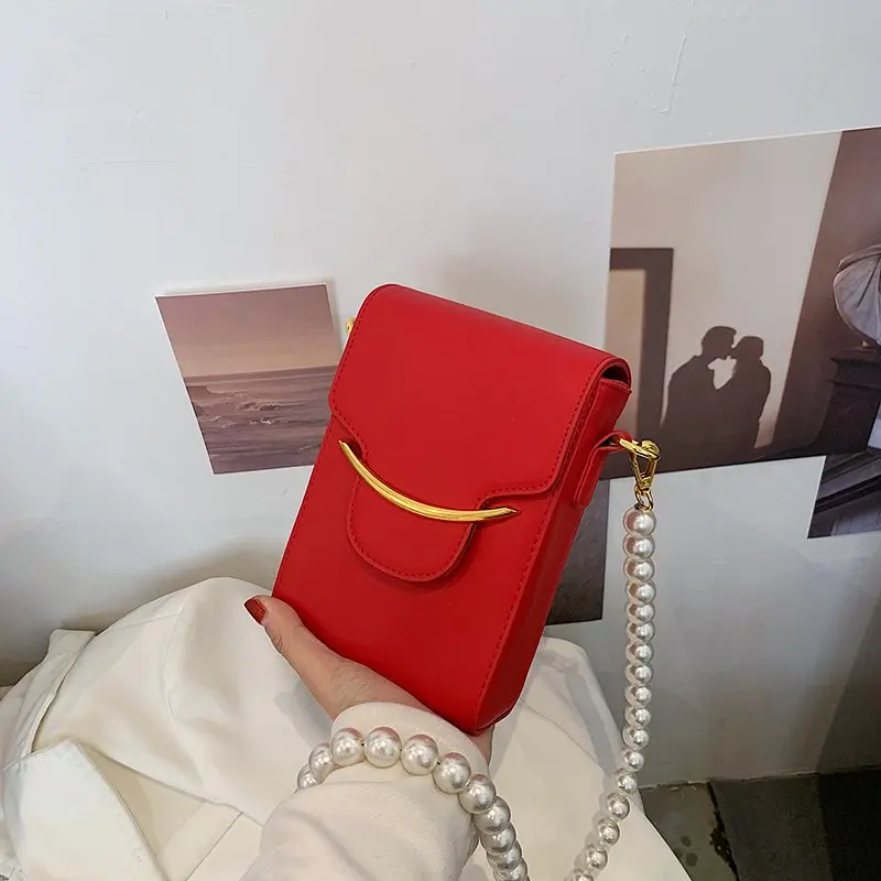 

2021 Women's Shoulder Bag Brand Handbag Designer Lock Cigarette Case Bag Pearl Chain Crossbody Bag Female Flip Square Bag Purses