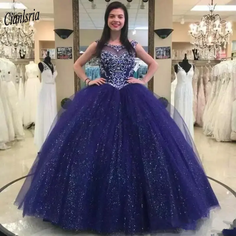 Роскошное блестящее женское бальное платье принцессы платья Quinceanera с бисером и