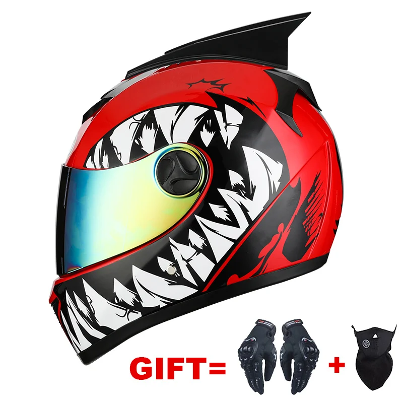 

Full Face Motorcycle Helmet Dual Lens Adults Moto Ear Helmet Double Visors CapaceteMoto Helmet DOT Approved Man Women Black