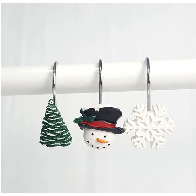 Ganchos decorativos para Cortina de ducha, gancho de Metal a prueba de &oacute;xido, con forma de tema navide&ntilde;o, para ba&ntilde;o, novedad-1